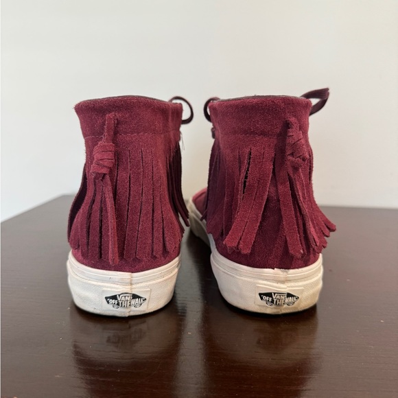 Maroon Fringe Suede Vans Sneakers - Picture 3 of 5